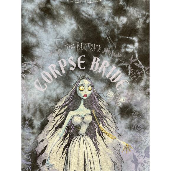 Corpse Bride Bleach Tie Dye Graphic T-Shirt Large Tim Burton Gothic Movie Tee - Picture 4 of 7